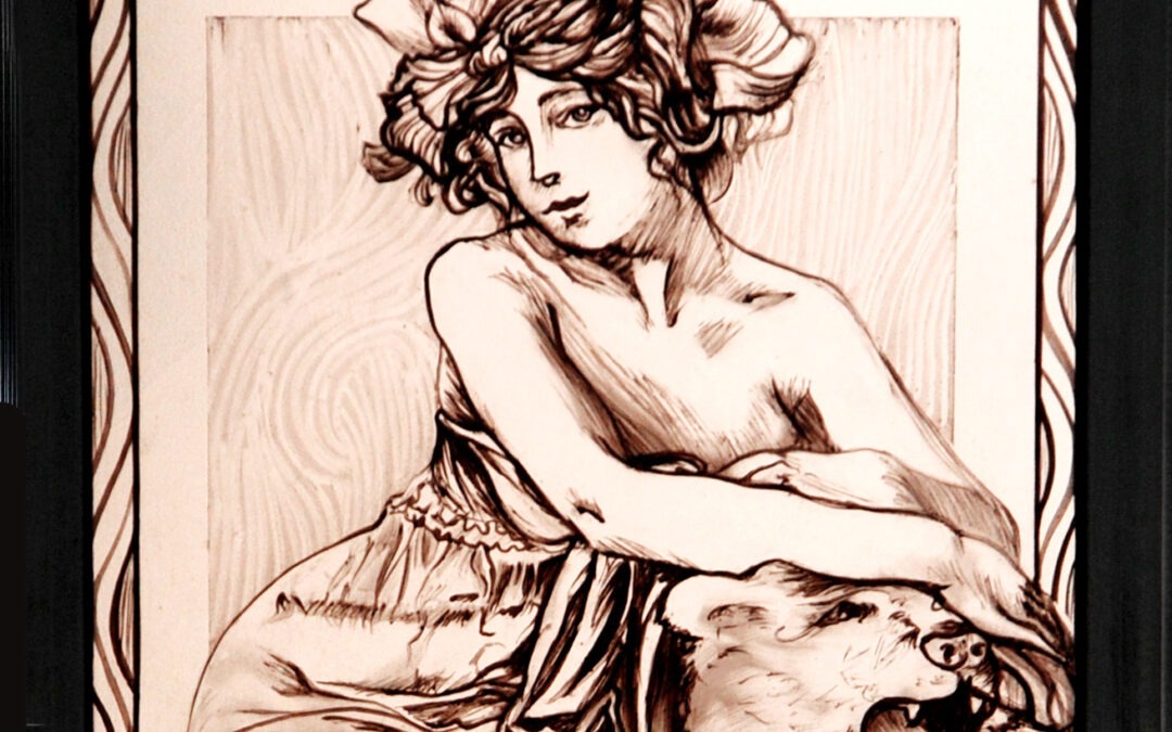 Peinture sur verre au trait, vitrail art nouveau