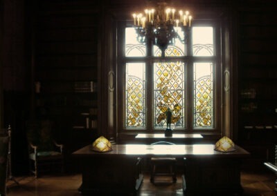 Manoir, vitrail peint