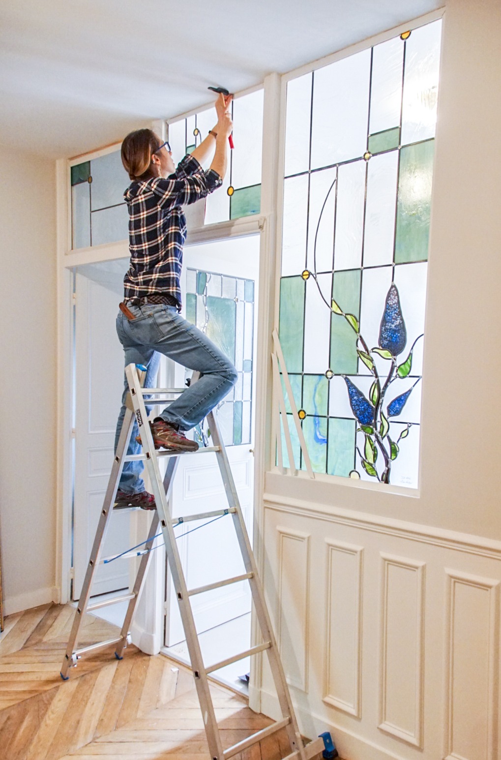 Pose de vitraux art nouveau